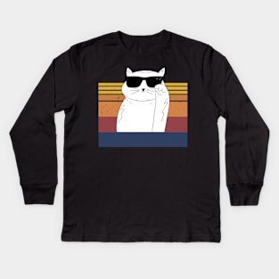 Cool Cat Retro Wearing Black Sunglasses Kids Long Sleeve T-Shirt